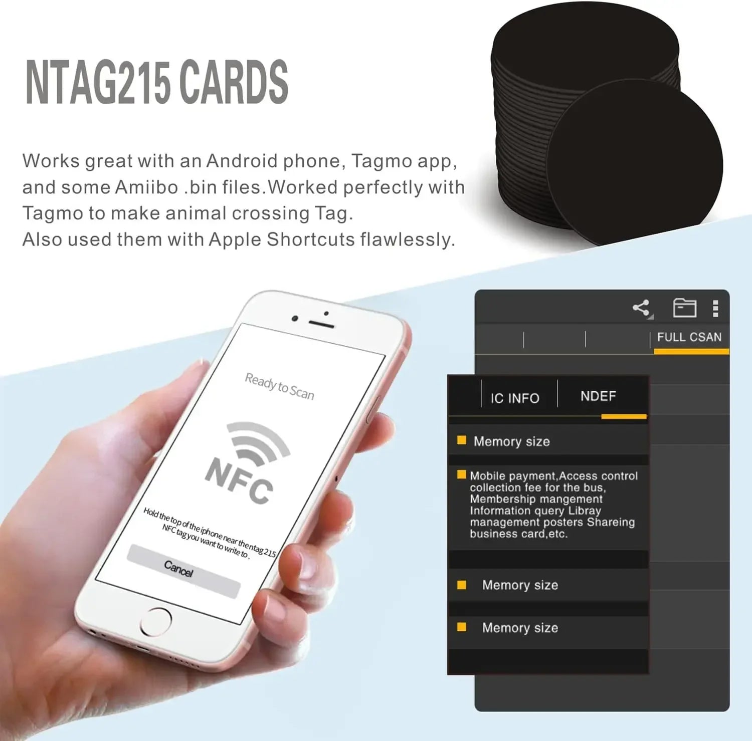 10 RFID NFC Ntg215 Tags Black Sticker 13 56MHz 215 Adhesive Labels Zpaxo