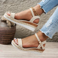 Women's Sandals Peep Toe Wedges Heels 2026 Summer Beige Ankle Buckle
