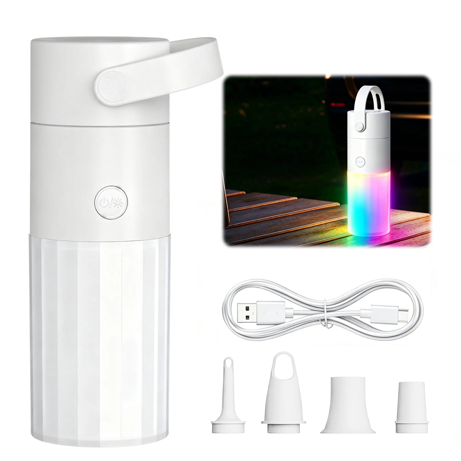 USB Rechargeable Air Pump Camping Light 4 Nozzles Electric Tiny Pool