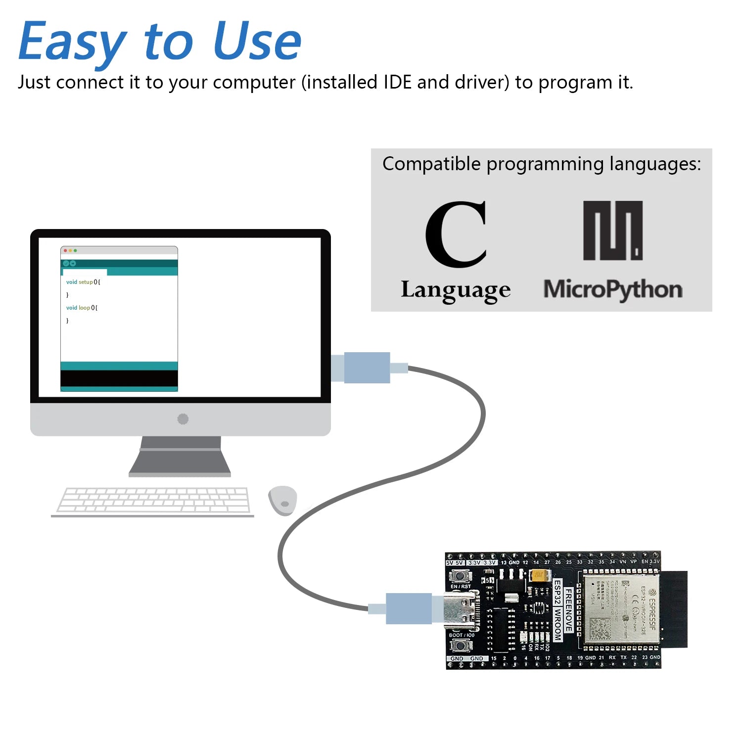 Freenove ESP32-WROOM WiFi MCU Board 240MHz Dual Core 32Bit Chip C Python Demo Codes & Practical Learning Tutorials Zpaxo