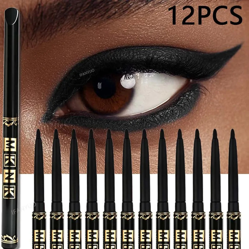 1-12pcs Waterproof Black Eyeliner Pencil Smudge-Proof, Easy Twist Application Eye Gel for Beginner-Friendly Bold Punk Eye Makeup Zpaxo 12Pc Black