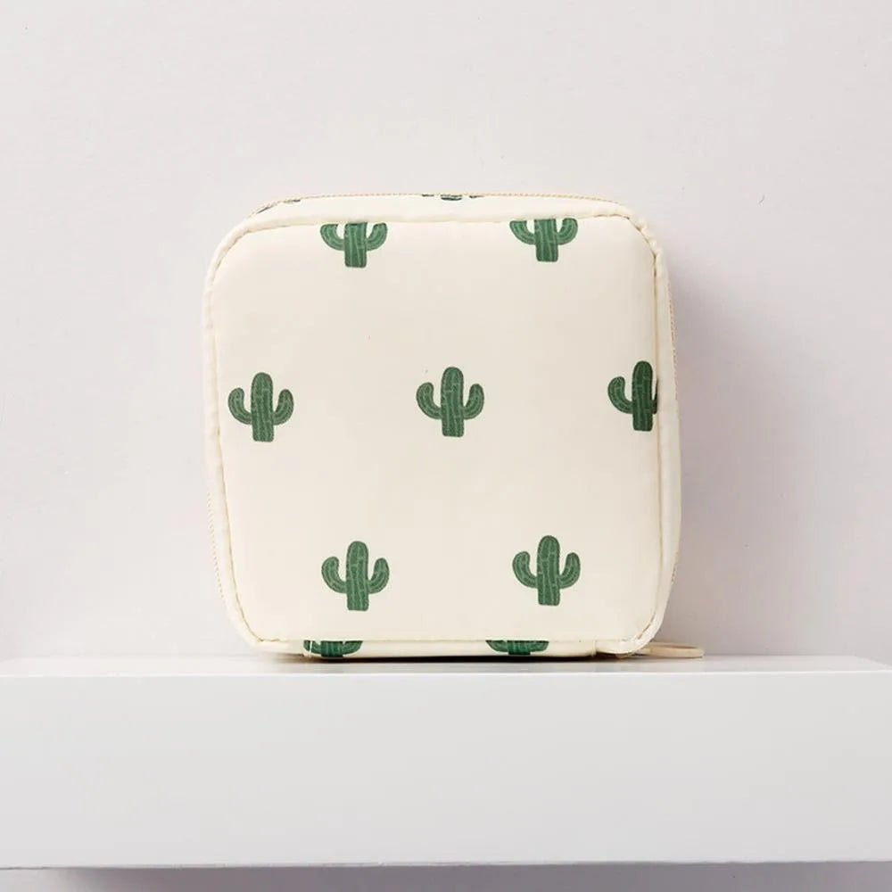 Women Portable Sanitary Pads Storage Bag Tampon Pouch Napkin Cosmetic Zpaxo cactus