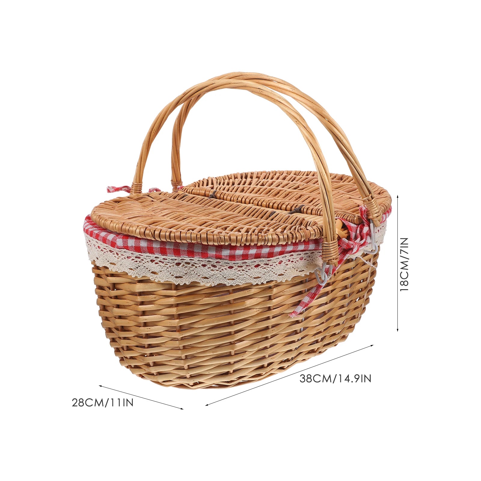 African Market Basket Handles Lid Wicker Woven Rustic Storage Bread Zpaxo 38x28x18cm