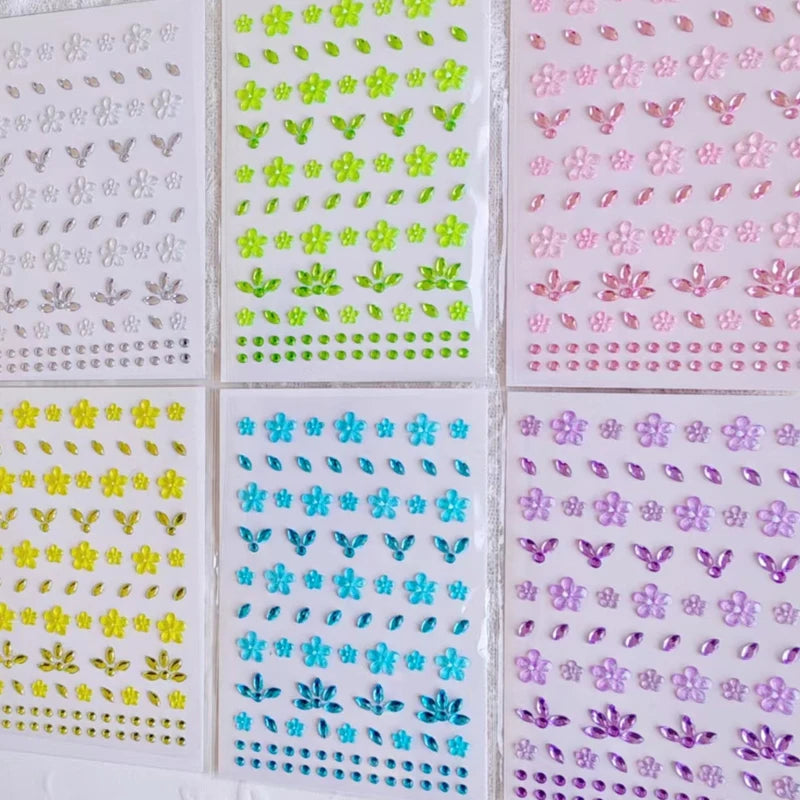 1/6 Sheet New Flower Face Sticker 3D Petal Rhinestone Eye & Face Tattoo Sticker Self Adhesive Crystal Jewel Diamond Stickers Zpaxo