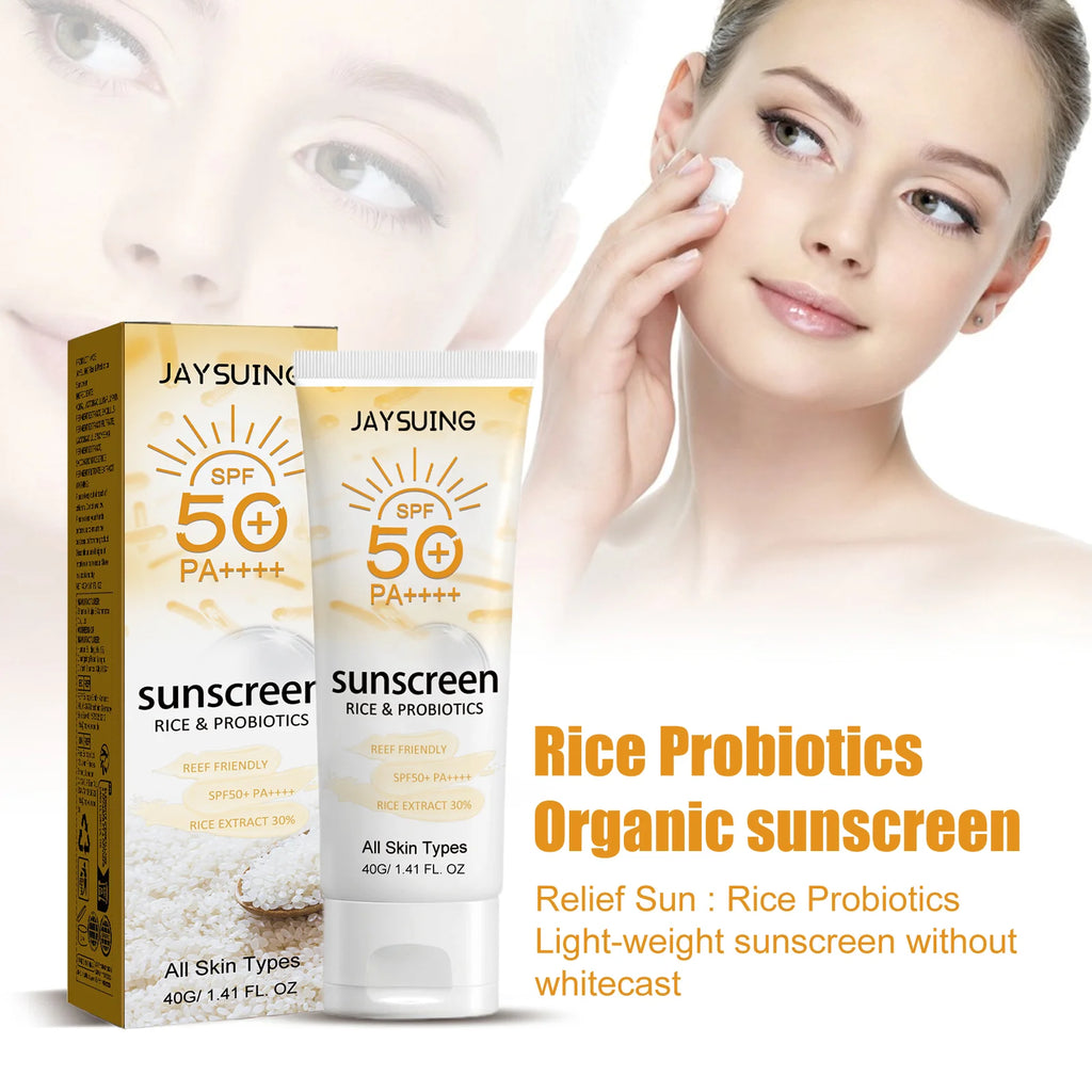 Probiotic Organic Rice Sunscreen SPF50 Broad Spectrum 40g Sunscreen Lotion Zpaxo