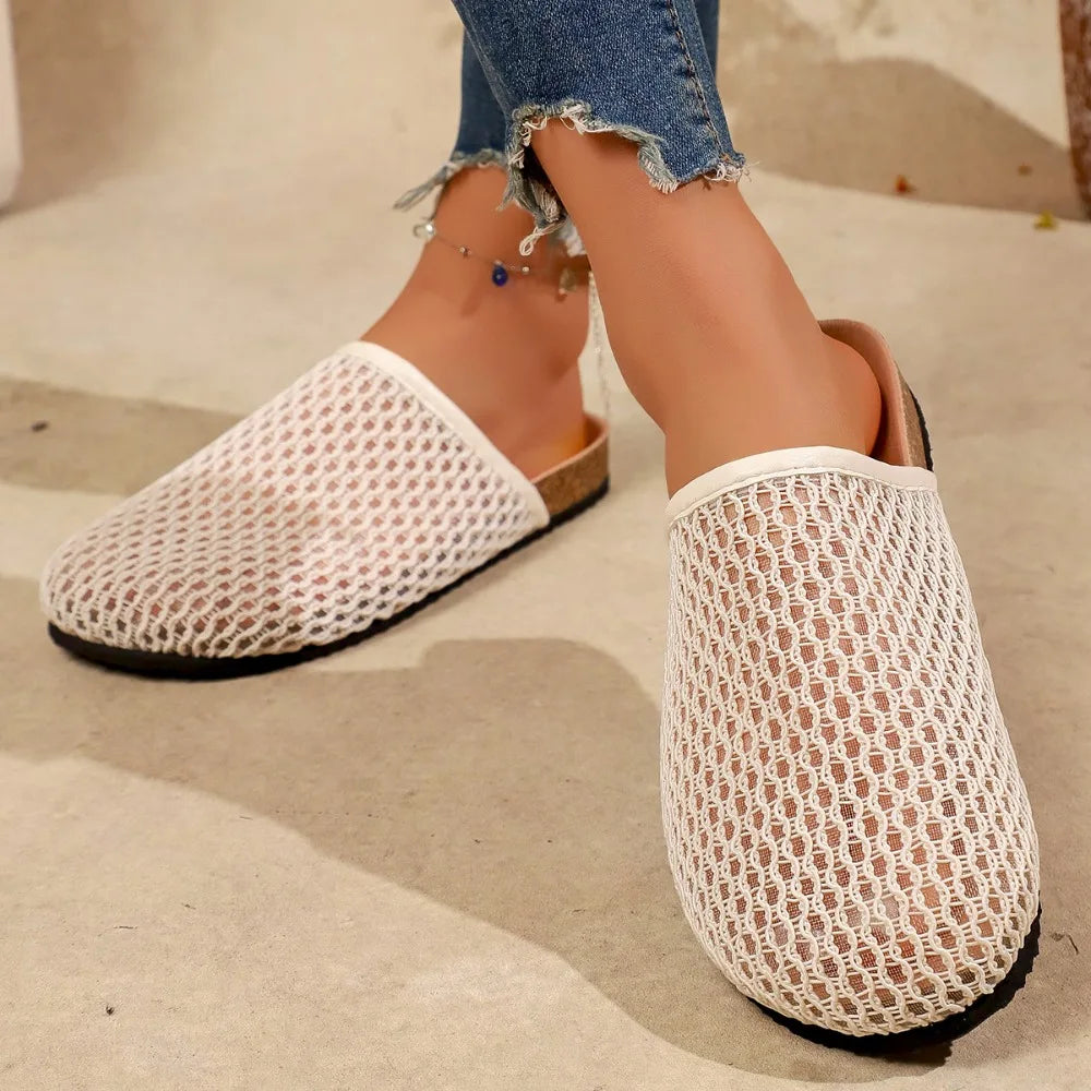 Woman Shoes Women's Mules Square Toes Hollow Out Two Layer Slippers Zpaxo 37 Beige