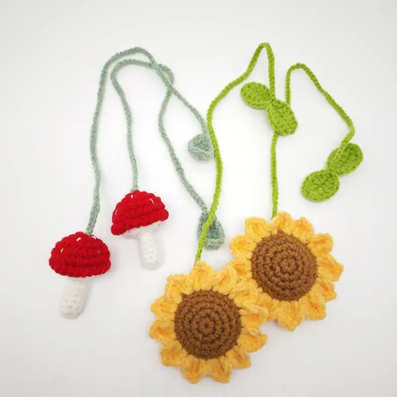 Handmade Crochet Sunflower Mushroom Car Mirror Charm Pendant