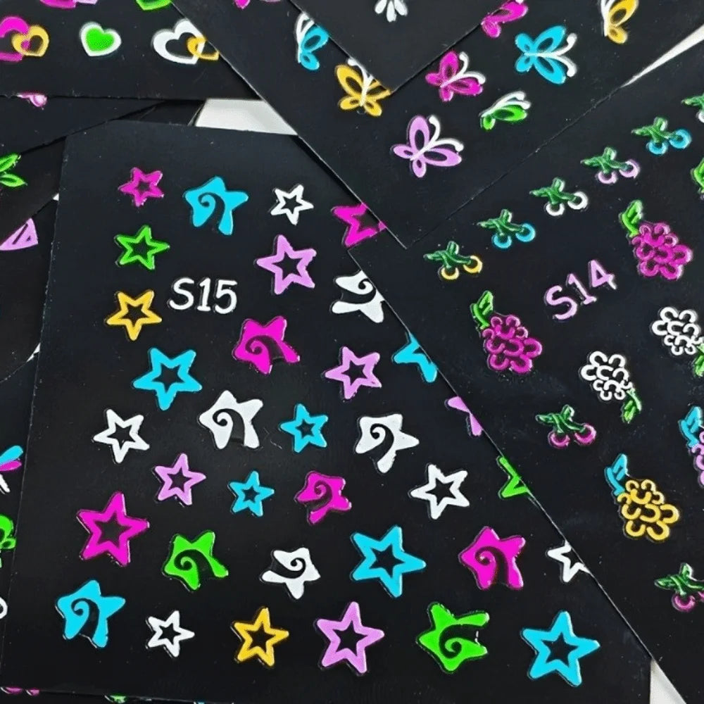 Glittery 3D Nail Stickers Glossy Colorful Glow In The Dark Nail Stickers Fluorescence Floral Design Neon Nail Stickers Zpaxo