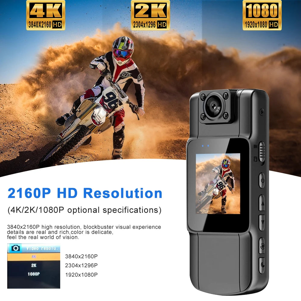 Ultra HD 4K Mini Camera Bodycam 180° Adjustable Sports DV Camera Outdoor Law Enforcement Recorder Wifi Hotspot Night Vision Cam Zpaxo