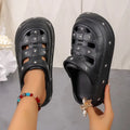 Women's Round Closed Toe Solid Hollow Out Breathable Heel Slippers Zpaxo black 36-37