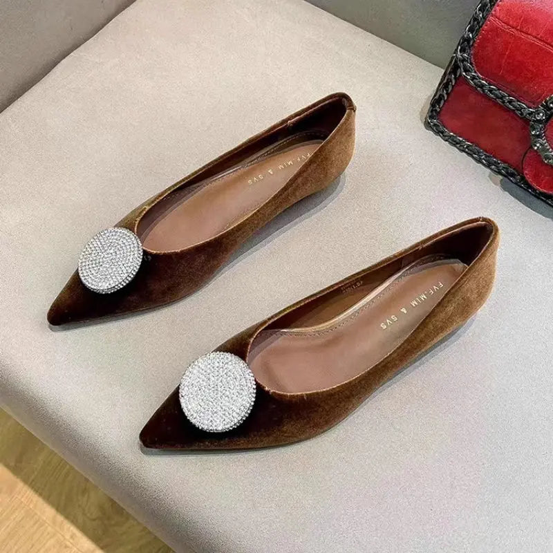 Flat shoes for women Spring Autumn 2025 new rhinestone pointed toe velvet shallow comfort plus size 42 43 44 women's shoes Zpaxo