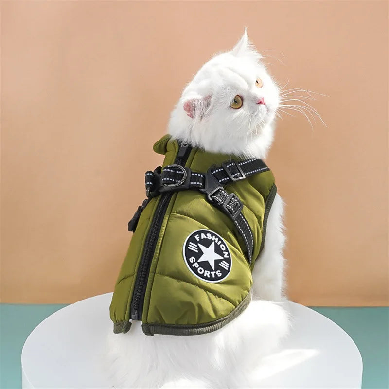 Pet Clothes for Cats Dogs Cold-protect Waterproof Thickened Warm Dog Cat Cotton Coat Auntumn Winter Chest Back Cotton Vest Zpaxo