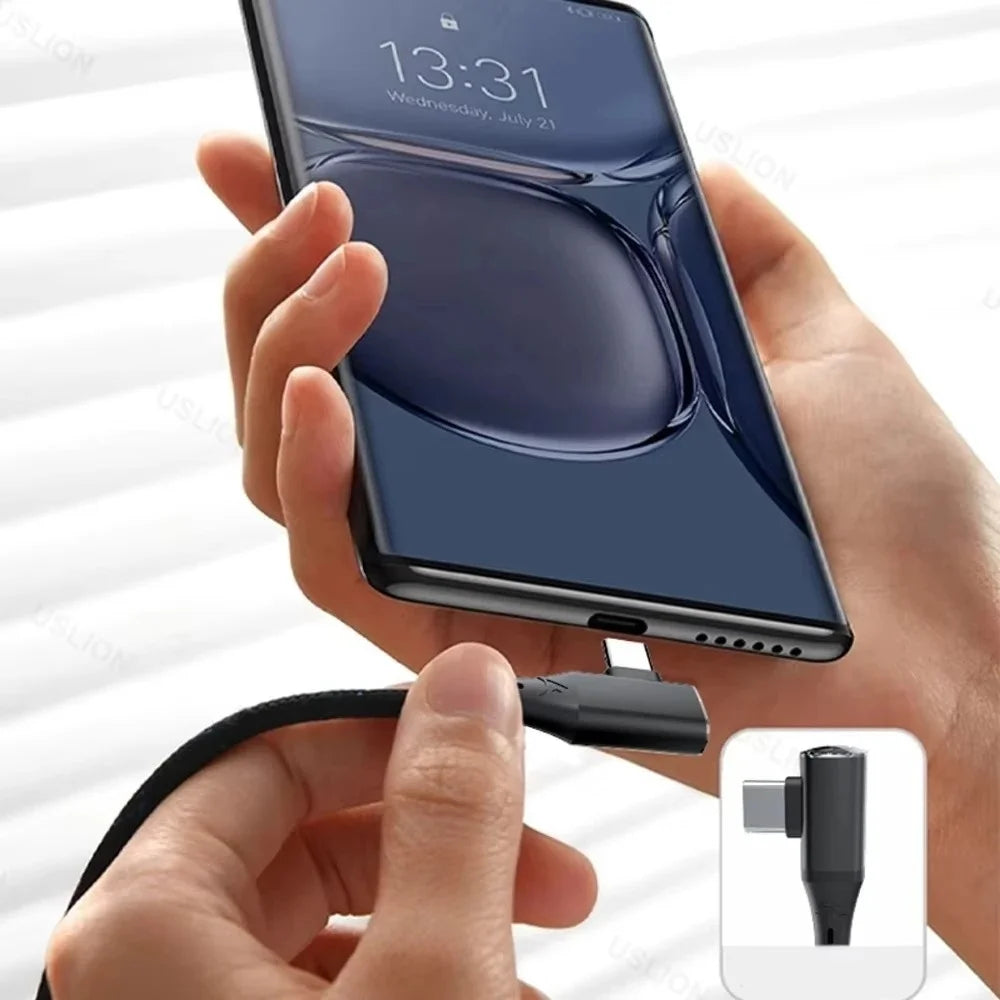 90° USB-C Fast Charging Cable PD 120W | 1m & 2m Right Angle USB-C Charging Cable Zpaxo