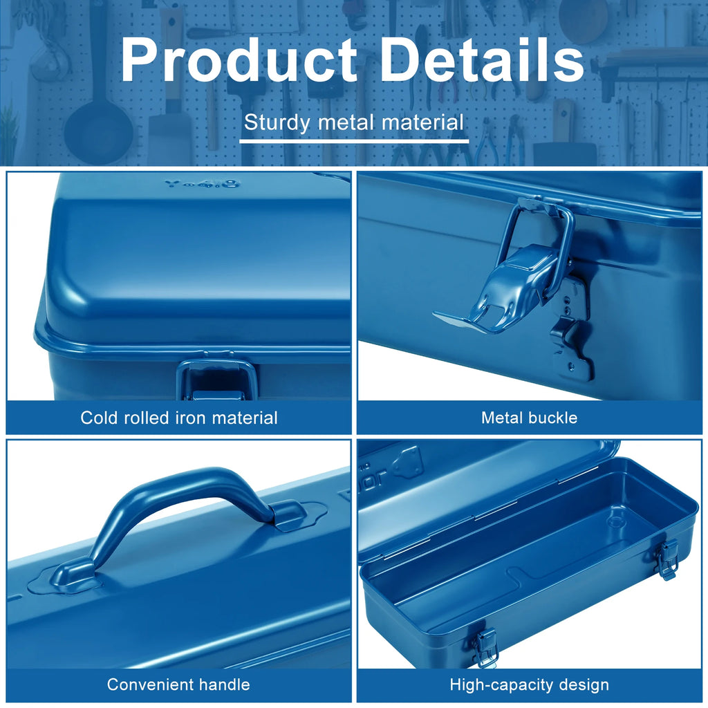 Tool Box 43x17x13cm Portable Steel Tool Box Hip Roof Style with Metal Latch Closure Tool Chest for Household Workshop Car Zpaxo