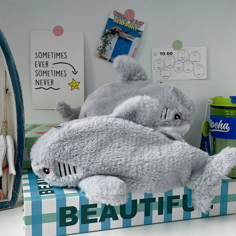 Cute Plush Ocean Shark Pencil Case Cosmetic Bag Portable Large Capacity Pen Pouch Stationery Storage Box School Office Supplies Zpaxo
