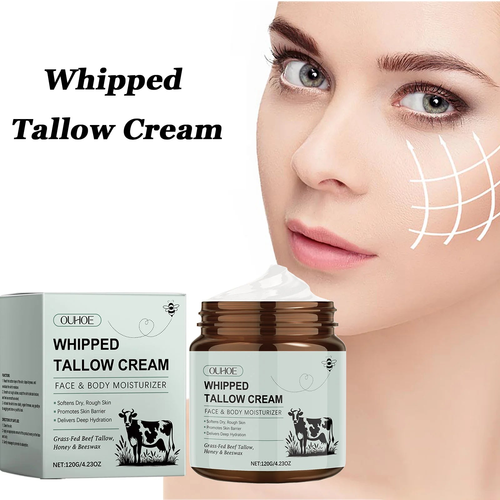 Whipped Tallow Cream Deep Nourish Fade Fine Lines Anti Aging Brighten Improve Dryness Natural Tallow Facial Moisturizing Cream Zpaxo