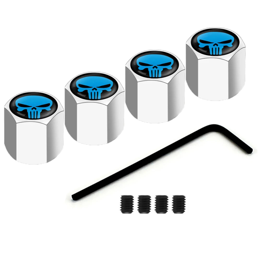 4-Pack Skull Zinc Alloy Tire Valve Stem Caps – Anti-Theft