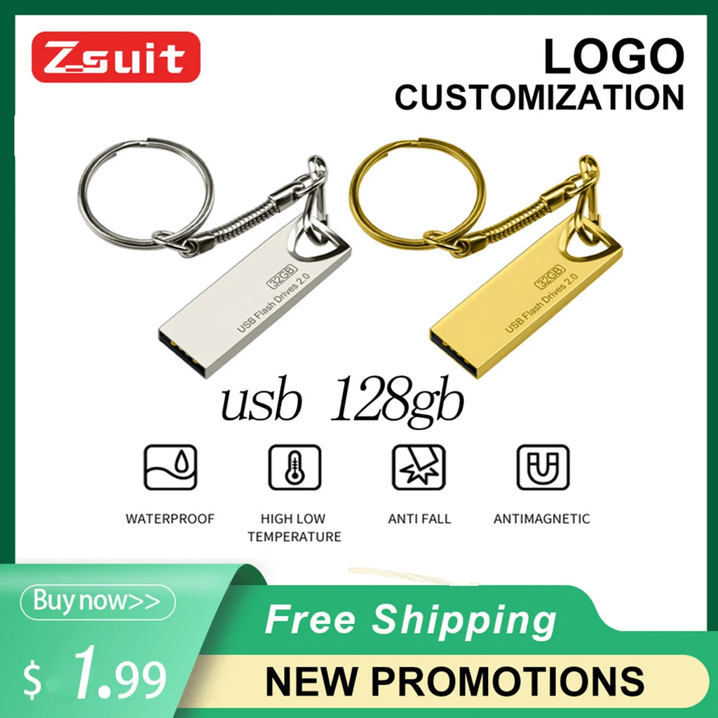 Zsuit Mini USB Flash Drive 128GB Pen Drive флешка Metal U Disk Memo Cel Usb Stick Gift Free Logo Phone/Car U Pendrive 128GB Zpaxo