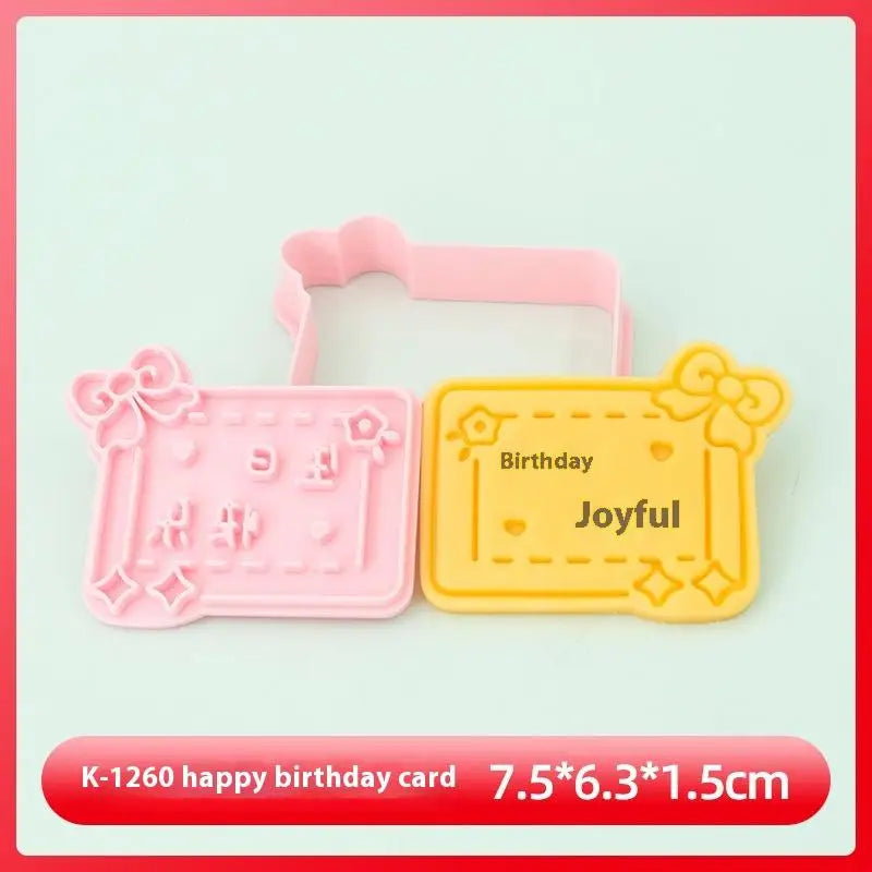 Happy Birthday Cake Abstract Cartoon Cookie Cutter 3D DIY Cake Shape Biscuit Cookie Mold Baking Tool Fondant Cake Stamp Mold Zpaxo H