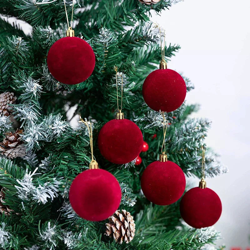 Velvet Christmas Ball Ornaments Red & White Xmas Tree Decor Christmas Ball Ornaments Zpaxo