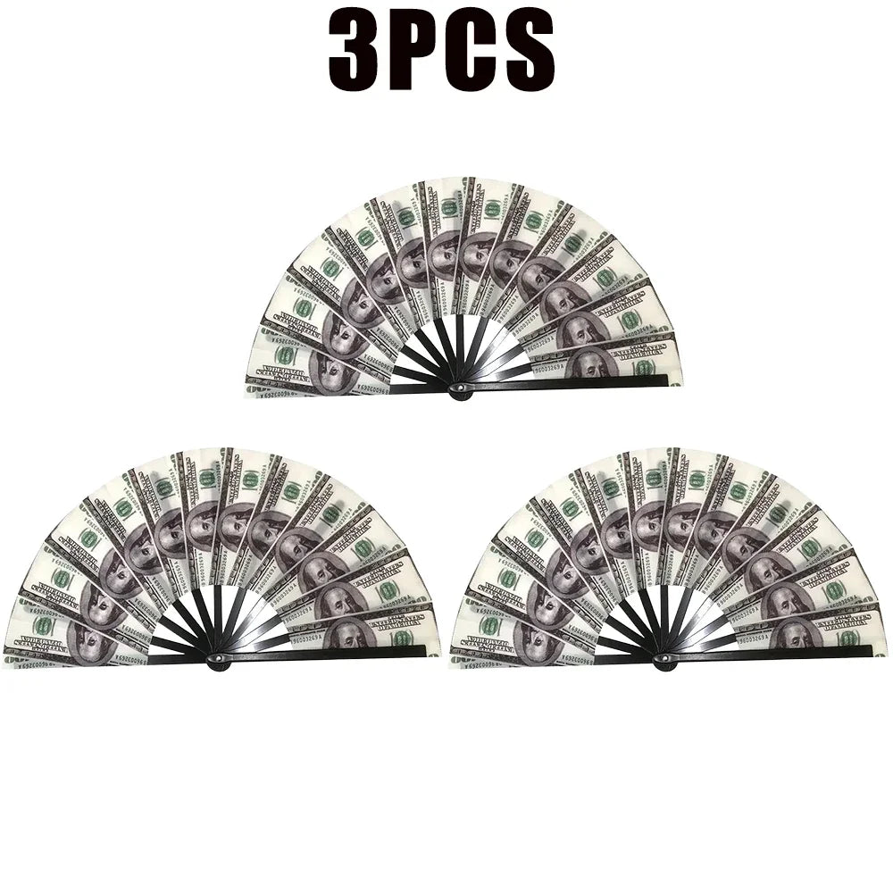 Realistic Dollar Bill Printed Handheld Fan Lightweight Plastic