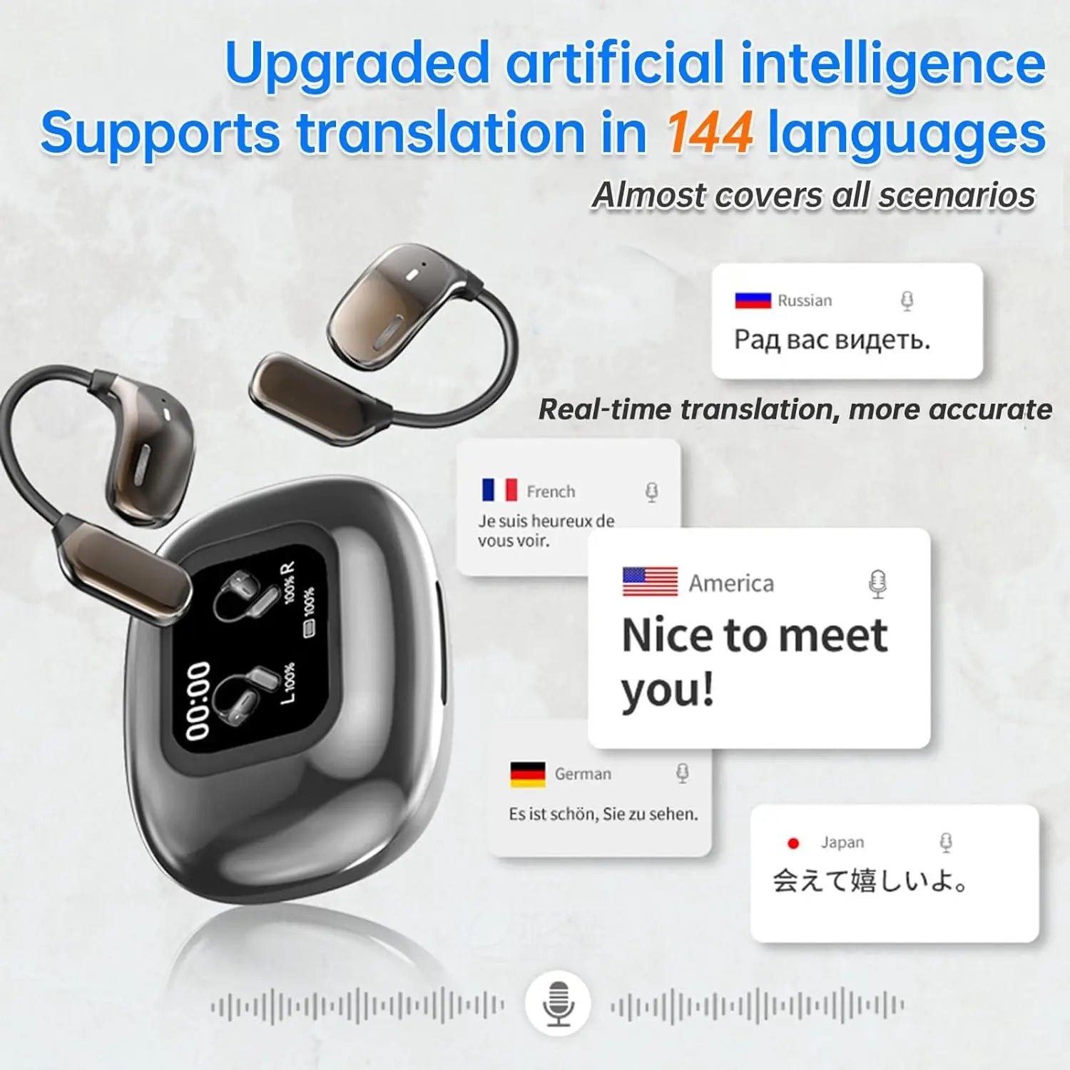 UYUXIO AI Language Translation Earbuds Real Time LCD Touch Screen