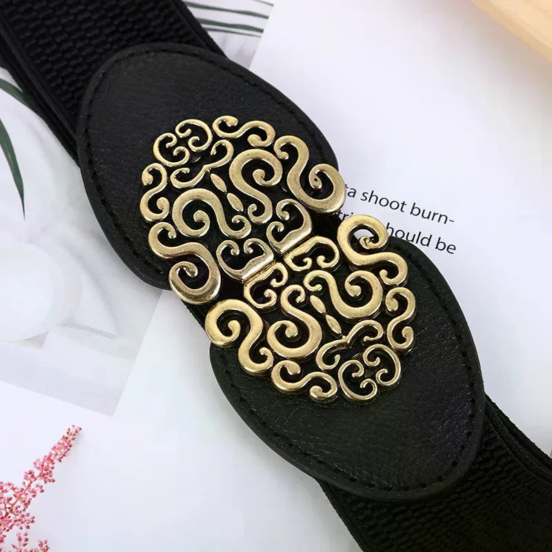 Korean Fashion Ladies Decorated Elastic Wide Belt Buckle Dress Zpaxo