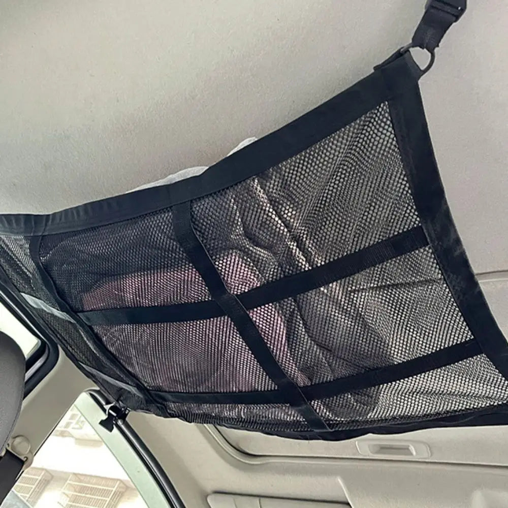 Double Layer Car Ceiling Storage Net Large Capacity Space-saving Car Ceiling Mesh Pouch Black Zippered Car Roof Storage Mesh Bag Zpaxo