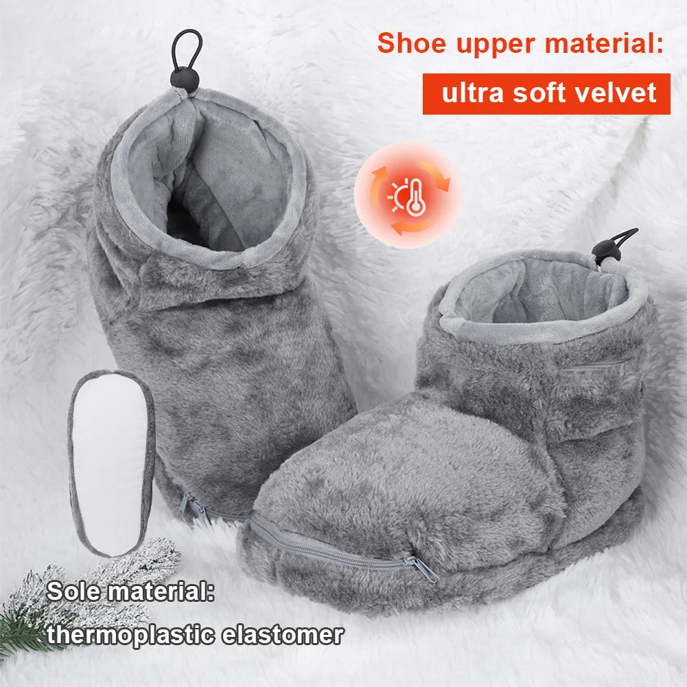 Snow Boots for Women Men 2024 Winter New Thickened Warm Velvet Half Slipper USB Heater Foot Floor Boots Electric Heated Shoes Zpaxo