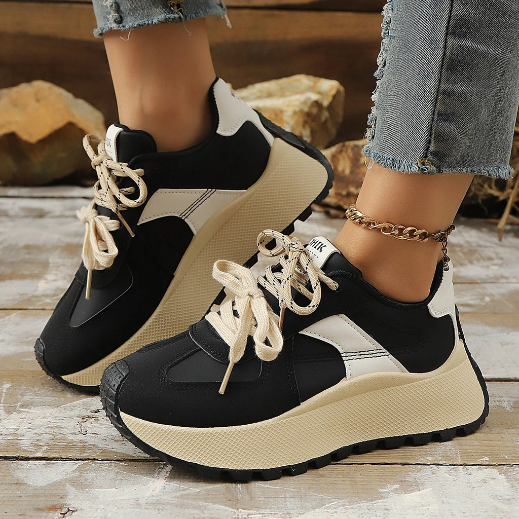 2025 New Women Sneakers Spring Thick Bottom Women Shoes Casual Patchwork Leather Sneakers Outdoor Casual Vulcanize Shoes Ladies Zpaxo