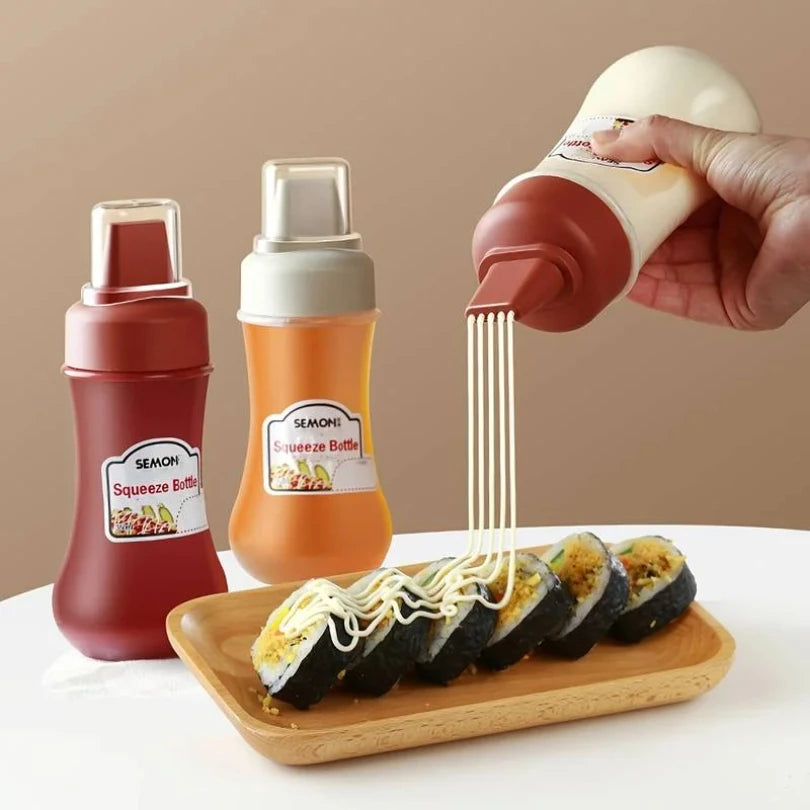 New 5-hole Squeezing Sauce Bottle Dustproof 350ml Plastic Bottle Food Grade PP with Scale Salad Bottle Kitchen Supplies Zpaxo