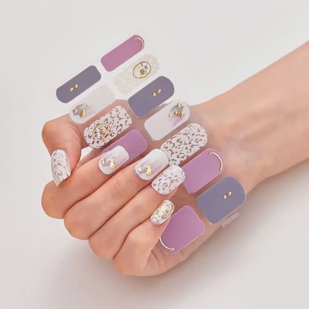 1Sheet Gel Nail Stickers Simple Glittering Polish Strips Art Zpaxo Design01