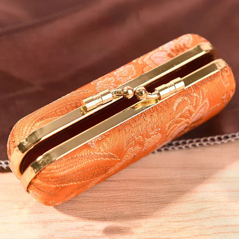 Inside & Snap-On Closure Retro Brocade Embroidered Flower Design Fashion Iron Clip Lipstick Case Holder With Mirror Zpaxo