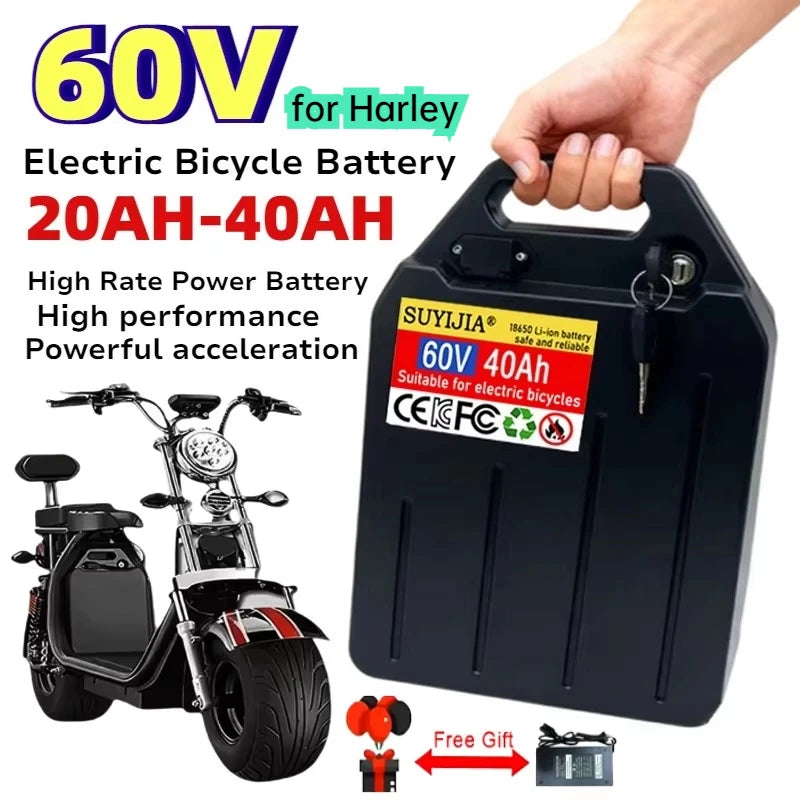 60V 20Ah-40Ah Electric Motorcycle Li-ion Battery Pack 2000W for Harley Two Wheel Foldable Citycoco Electric Scooter,Free Charger Zpaxo