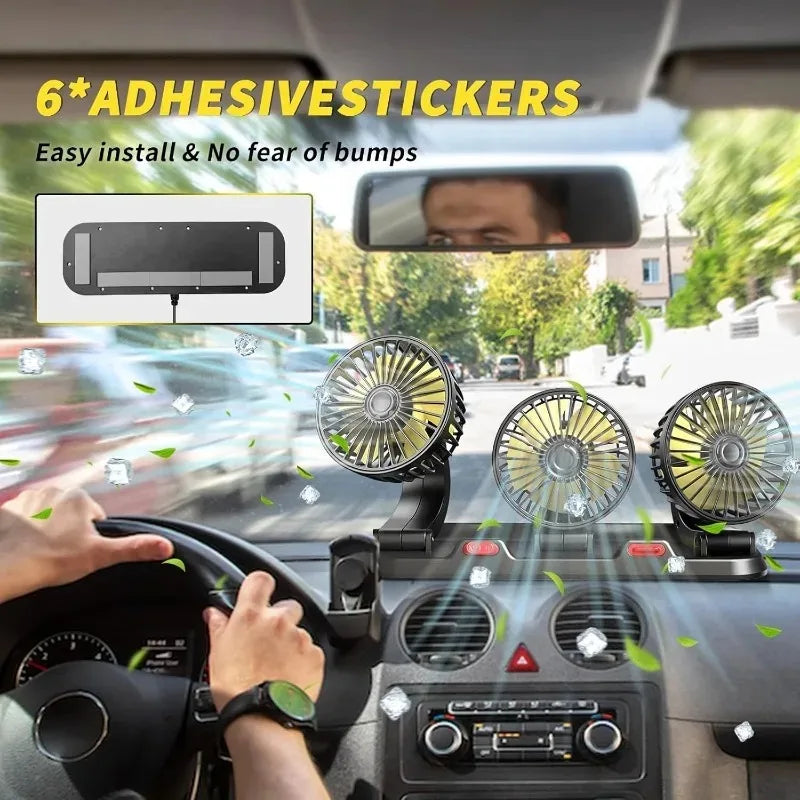 3-Head Car & Desk Fan USB/12V/24V – 2-Speed Silent Fan