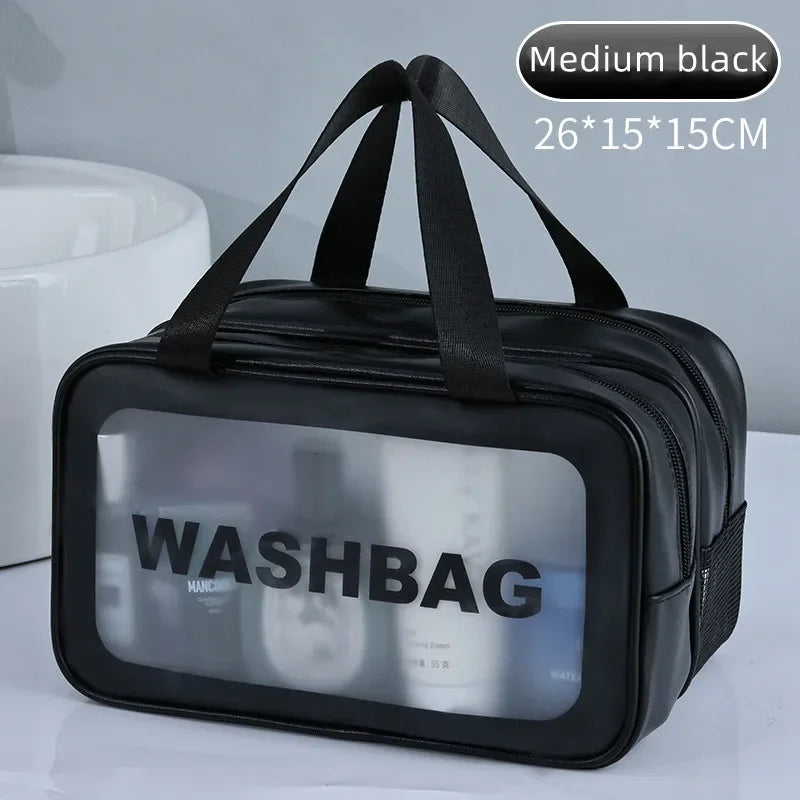 Dry-wet separation double transparent PU makeup bag portable washing bag cosmetic storage bag travel fitness swimming essentials Zpaxo Medium black
