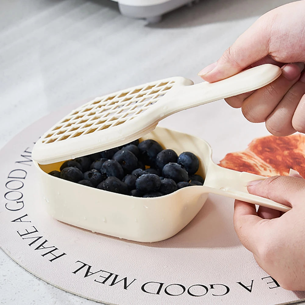 1 Vegetable Washing Basket Lid Handle Kitchen Colander Draining