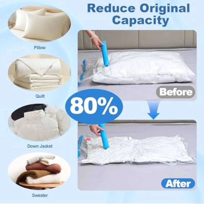 2/3/7 Pcs Vacuum Storage Bags for Clothes Heavy Duty with Hand Pump Space Saver Airtight Reusable Travel Storage Organizer Zpaxo