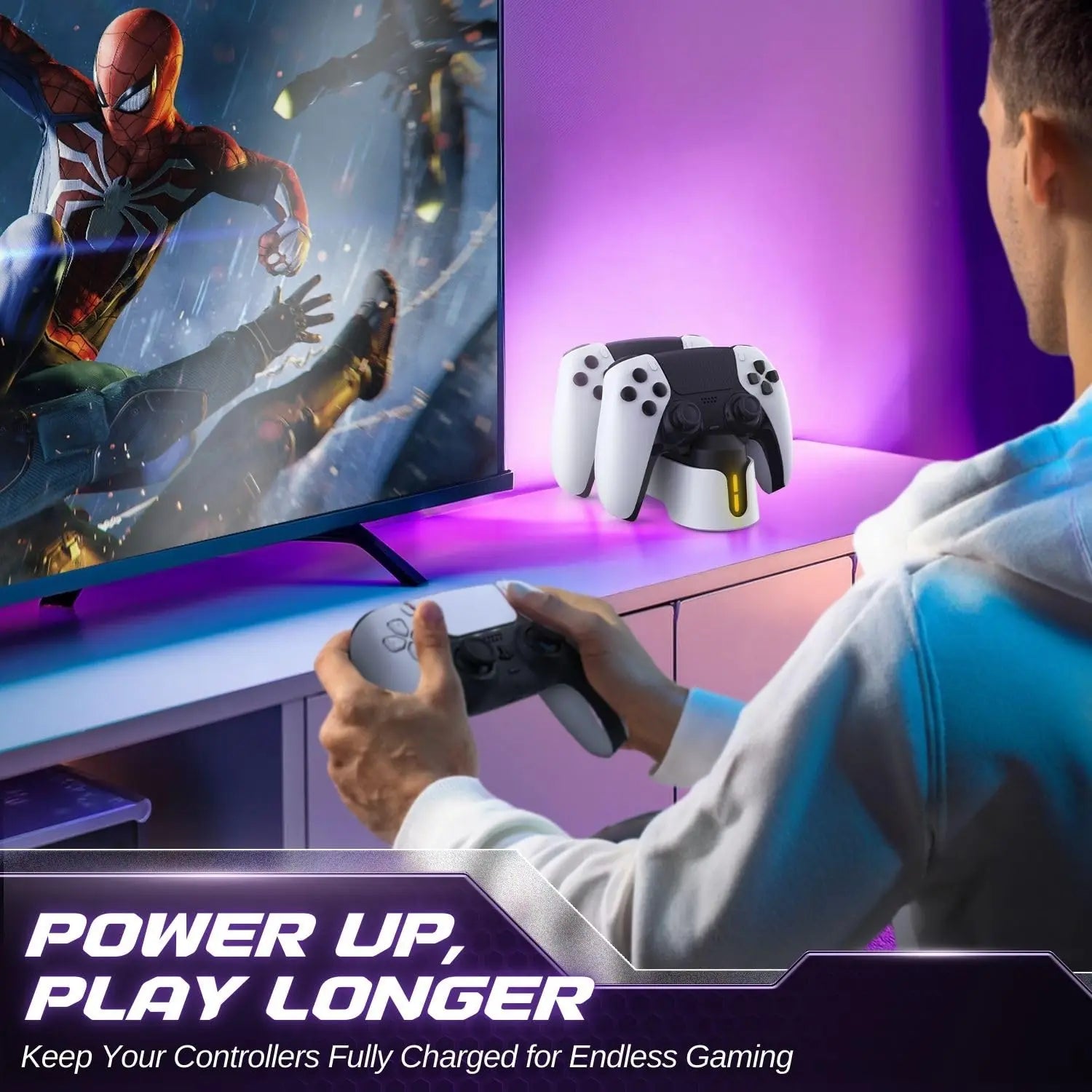 For PlayStation 5 Double Charging Dock for PS5 Handle with Dual-color Charging Indicator Light & Charing Cable Zpaxo