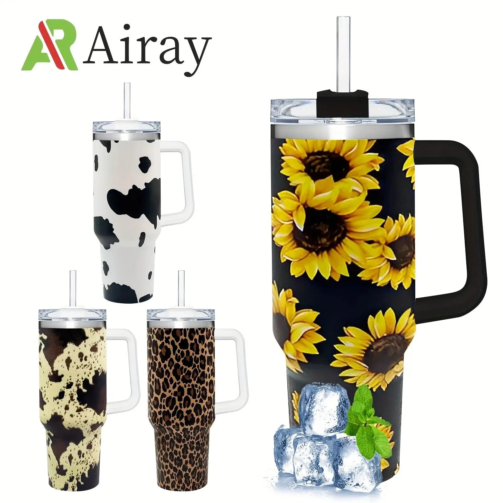 Christmas New Year gift 40oz Portable Stainless Steel Coffee Cup - Large Capacity Leopard Print Straw Water Bottle Zpaxo