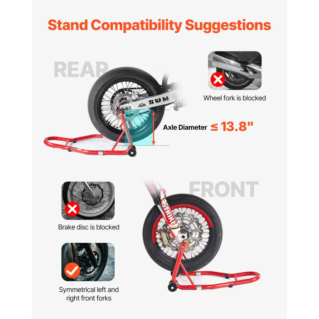 Motorcycle Stand 850lbs Heavy Duty Front Rear Combo Stand Front Wheel Dual-Fork Stand Rear U+L Fork Swingarm Spool Stand Zpaxo
