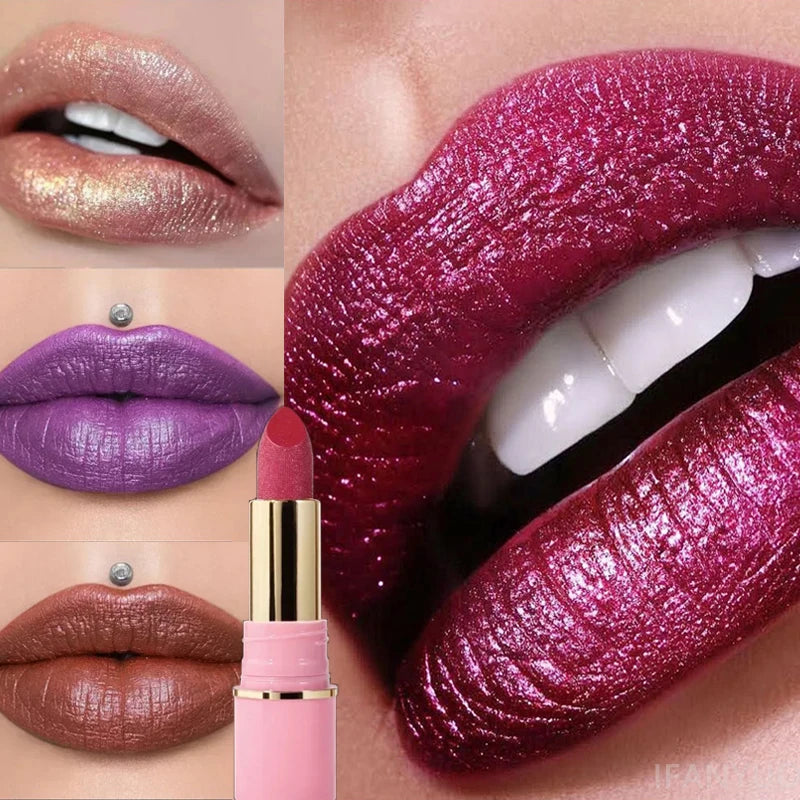 8 Colors Diamond Shimmer Lipstick Purple Metallic Glitter Pearlescent