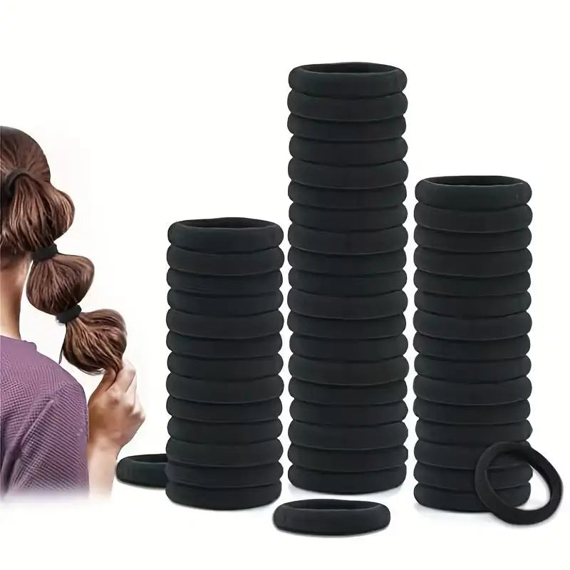 50pcs Black Elastic Hair Ties – Seamless Design, Gentle on Hair, Easy to Use, Everyday Essentials Zpaxo