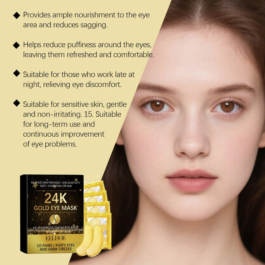 24k Gold Eye Mask Vitamin C Brightening Serum Eye Patch Winter Skincare Gentle Nourishing Holiday Moisturizer 10 Pairs Zpaxo