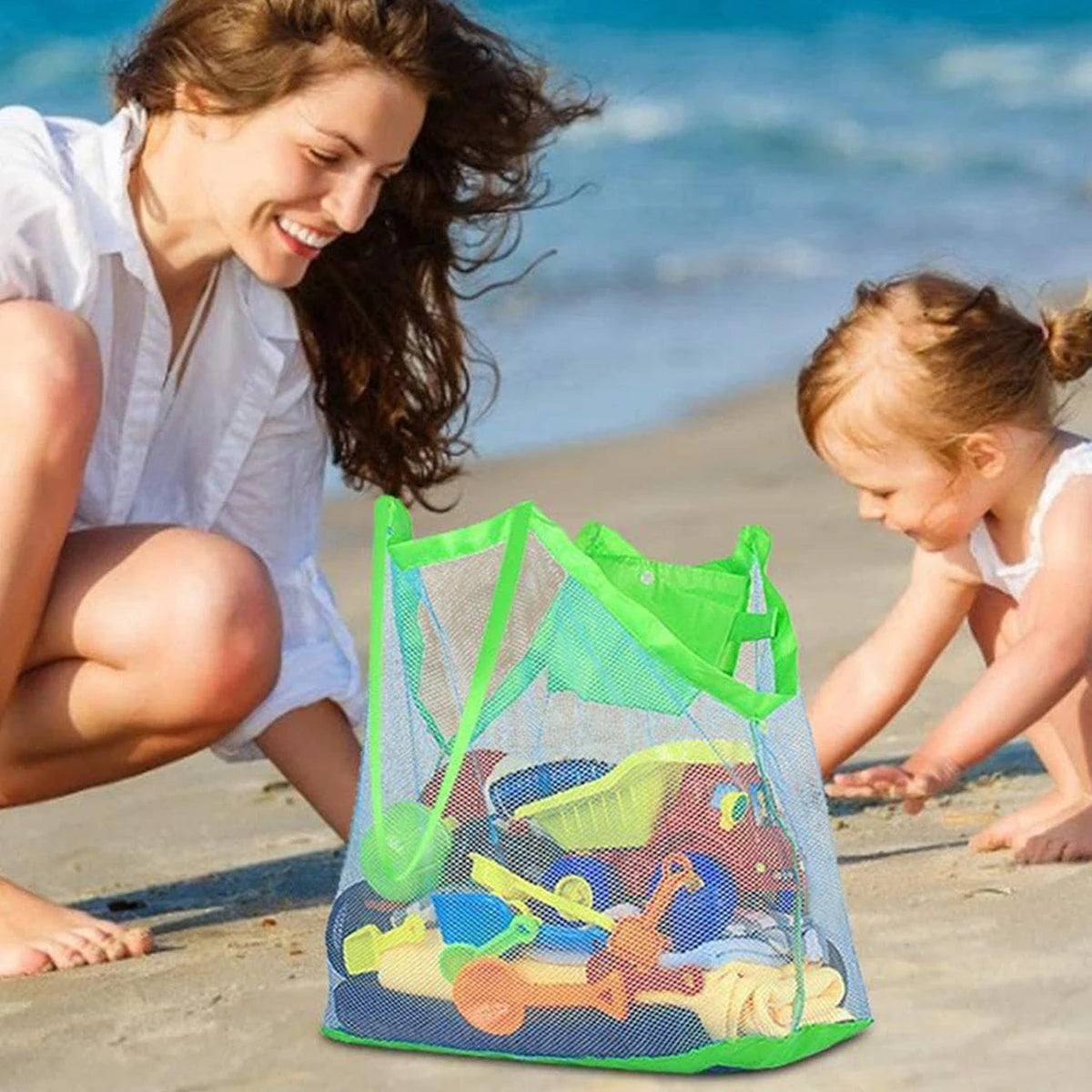 Children Sand Away Protable Mesh Bag Kids Bath Toys Storage Bags Swimming Large Beach Bag for Towels Women Cosmetic Makeup Bag Zpaxo