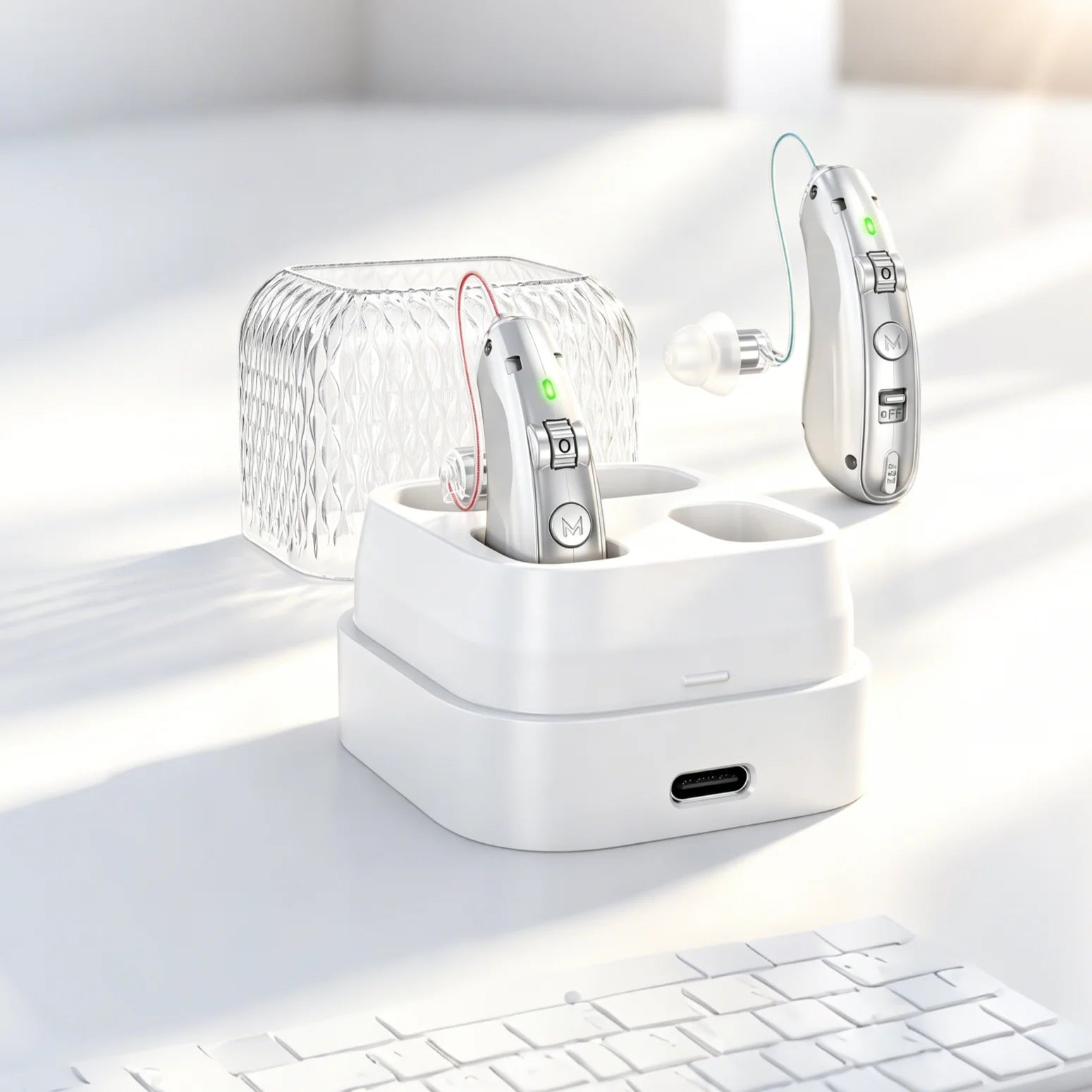 Rechargeable Earbuds Sound Enhance Headphones Device Elderly Low Zpaxo Silver