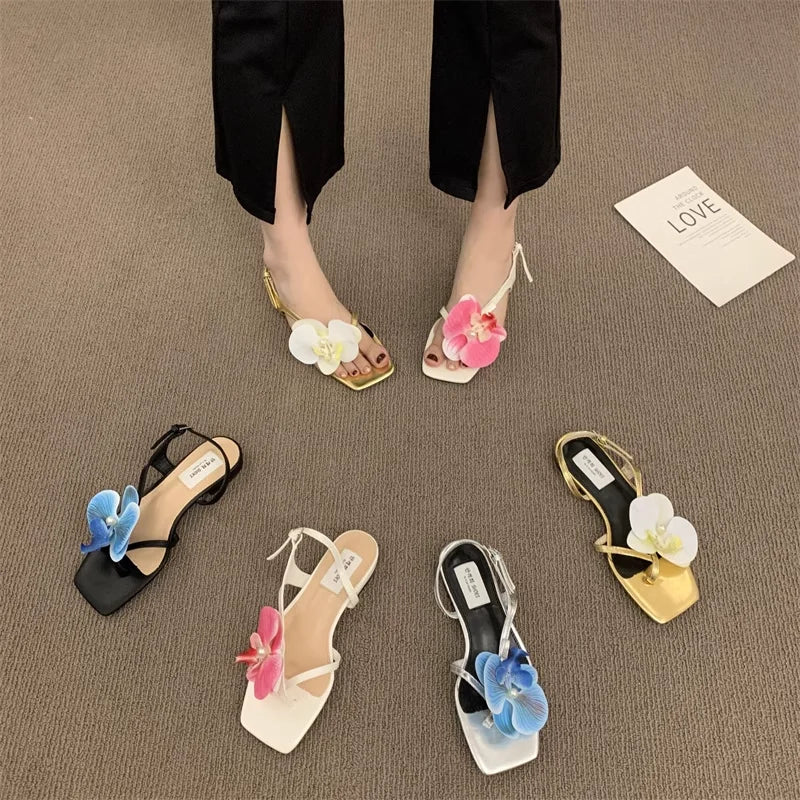 Sandals Shoes for Women's New Summer Flower Open Toe Sandals Flat Bottomed Low Heeled Shoes Sandals Women 2025 Zpaxo