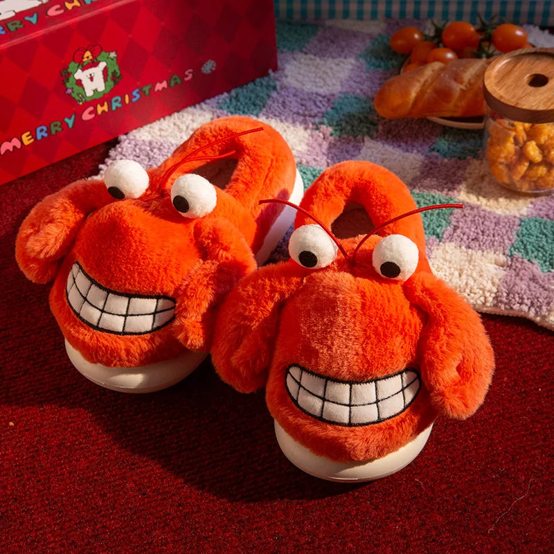 Funny Crab Plush Slippers Women Men Unisex Winter Warm Furry