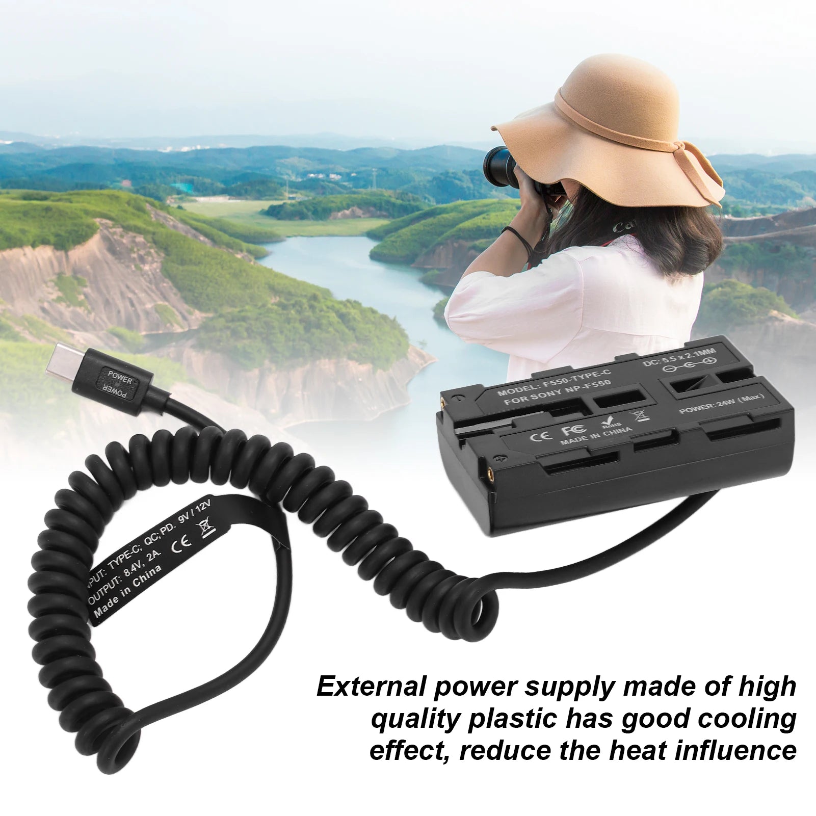 Spring Cable Dummy Battery C NP F550 Power Adapter Monitor Fill Light