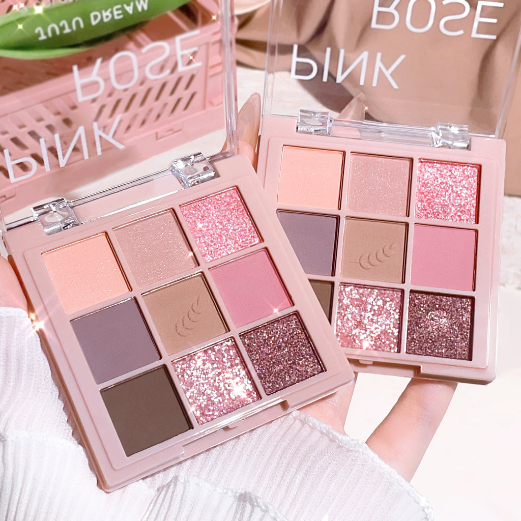 Smoky pink rose nine shades of eyeshadow, grey pink, smoky makeup, matte pearlescent silkworm brightening makeup Zpaxo